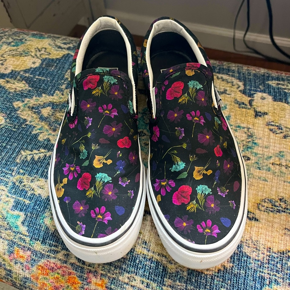 Vans floral slip on sneakers.  Size 8.